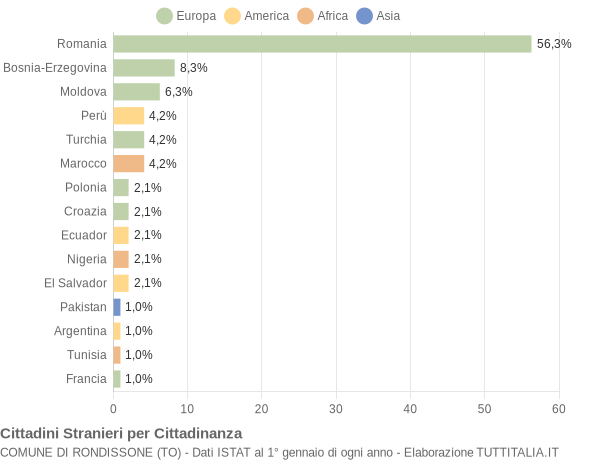 Grafico cittadinanza stranieri - Rondissone 2022