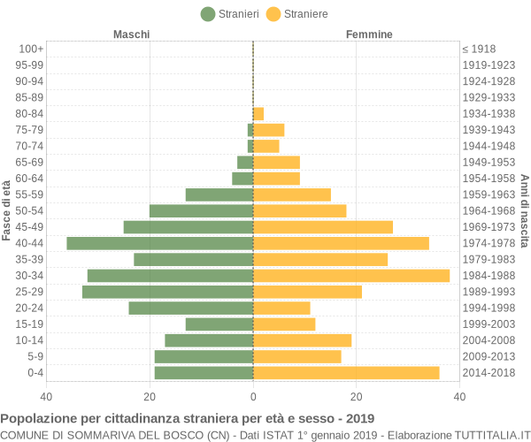 Grafico cittadini stranieri - Sommariva del Bosco 2019