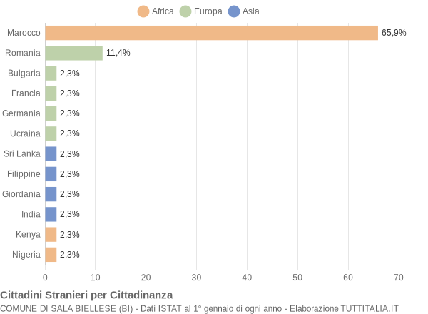 Grafico cittadinanza stranieri - Sala Biellese 2005