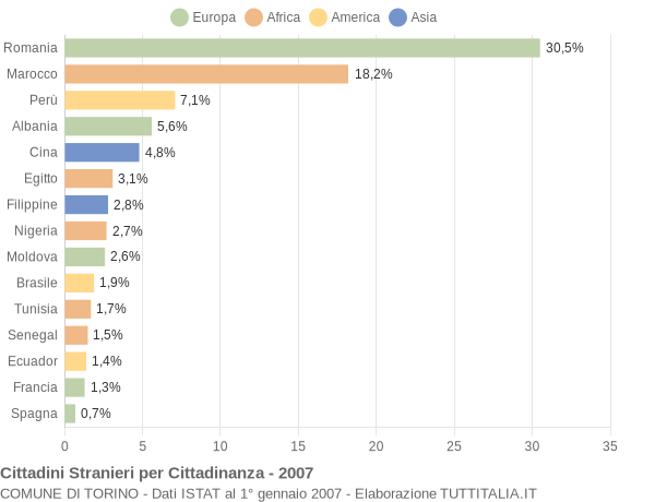 Grafico cittadinanza stranieri - Torino 2007