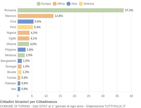 Grafico cittadinanza stranieri - Torino 2020