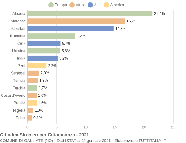 Grafico cittadinanza stranieri - Galliate 2021