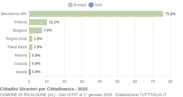 Grafico cittadinanza stranieri - Ricaldone 2010