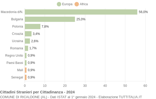 Grafico cittadinanza stranieri - Ricaldone 2024