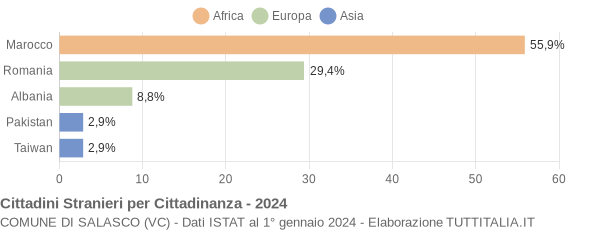 Grafico cittadinanza stranieri - Salasco 2024