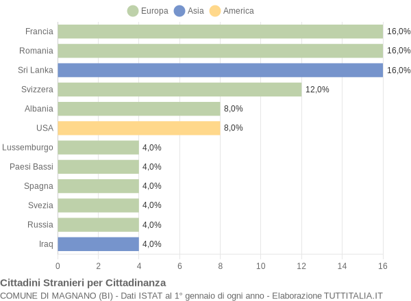 Grafico cittadinanza stranieri - Magnano 2011