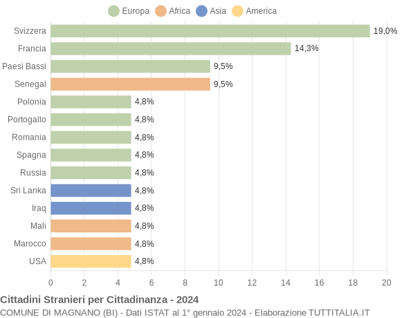 Grafico cittadinanza stranieri - Magnano 2024