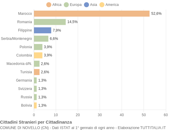 Grafico cittadinanza stranieri - Novello 2005