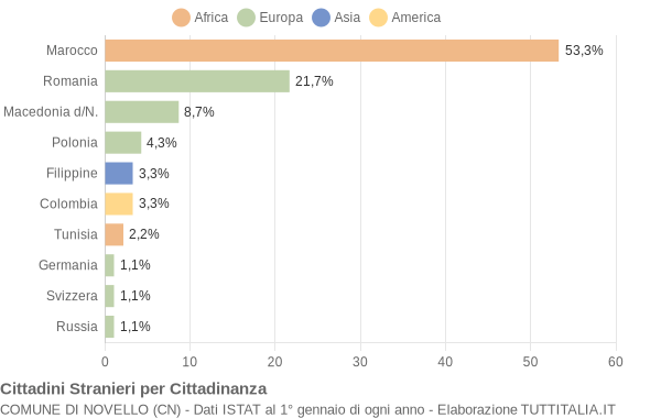 Grafico cittadinanza stranieri - Novello 2007