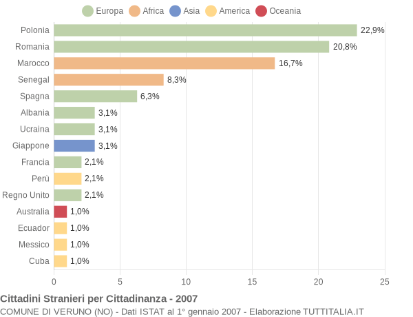 Grafico cittadinanza stranieri - Veruno 2007