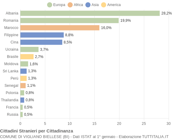 Grafico cittadinanza stranieri - Vigliano Biellese 2010