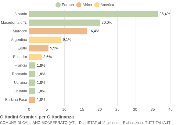 Grafico cittadinanza stranieri - Calliano Monferrato 2005