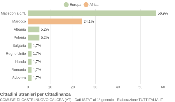 Grafico cittadinanza stranieri - Castelnuovo Calcea 2009
