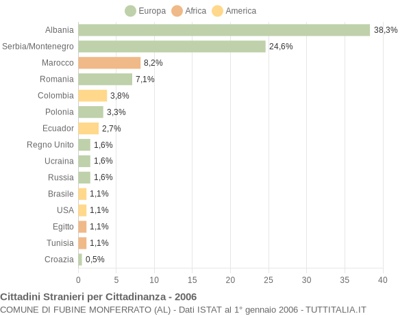 Grafico cittadinanza stranieri - Fubine Monferrato 2006