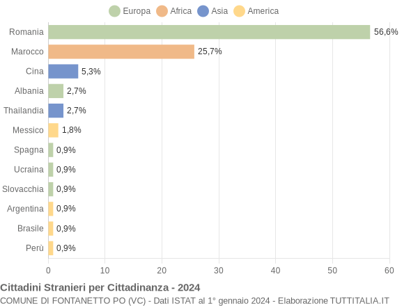 Grafico cittadinanza stranieri - Fontanetto Po 2024