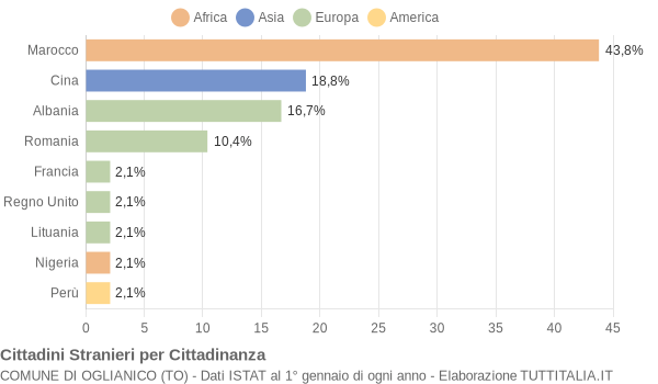 Grafico cittadinanza stranieri - Oglianico 2006