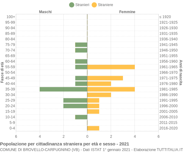 Grafico cittadini stranieri - Brovello-Carpugnino 2021