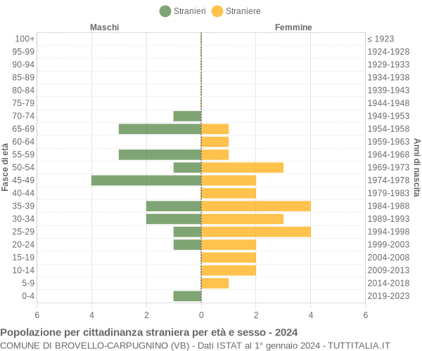 Grafico cittadini stranieri - Brovello-Carpugnino 2024