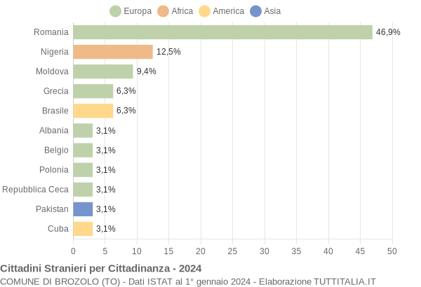 Grafico cittadinanza stranieri - Brozolo 2024