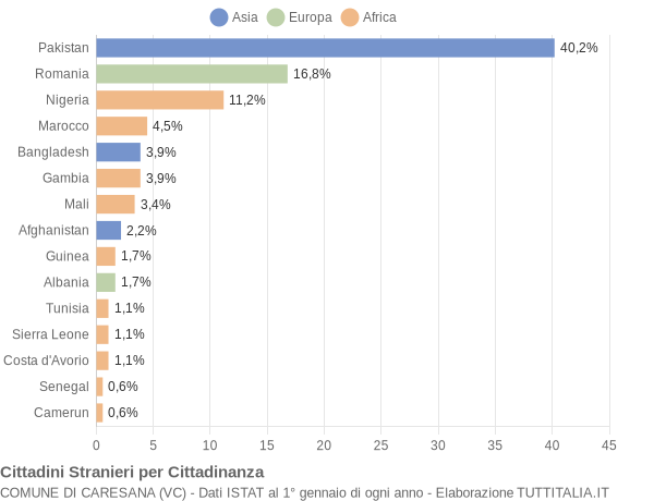 Grafico cittadinanza stranieri - Caresana 2022