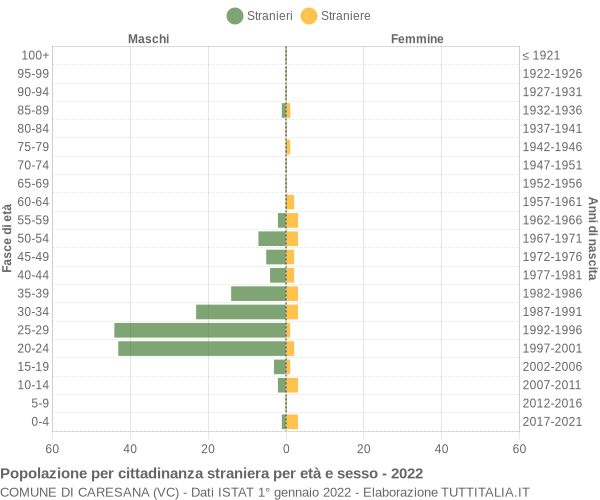 Grafico cittadini stranieri - Caresana 2022