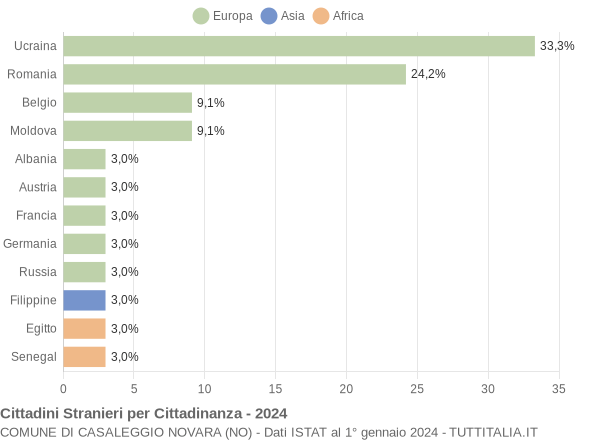 Grafico cittadinanza stranieri - Casaleggio Novara 2024