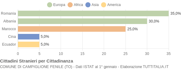 Grafico cittadinanza stranieri - Campiglione Fenile 2005