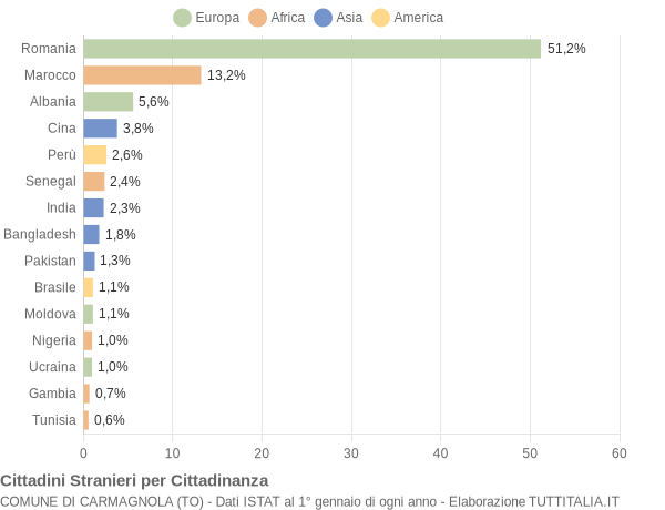 Grafico cittadinanza stranieri - Carmagnola 2022