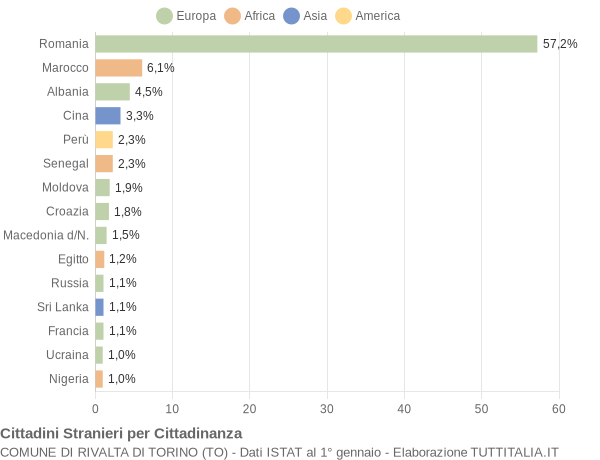 Grafico cittadinanza stranieri - Rivalta di Torino 2018