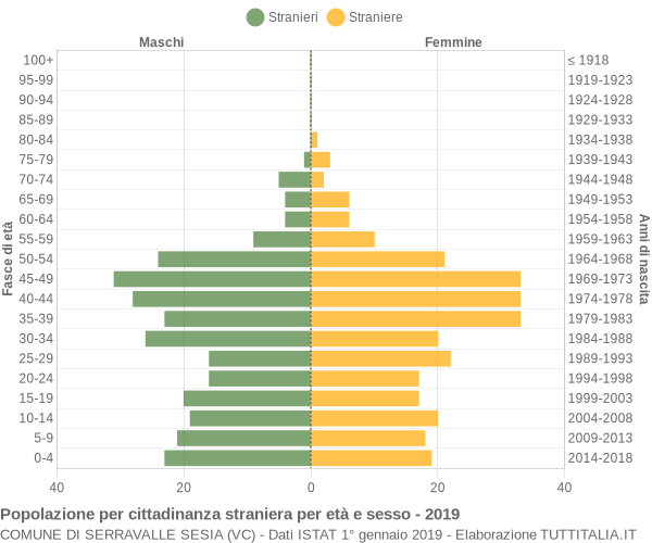 Grafico cittadini stranieri - Serravalle Sesia 2019