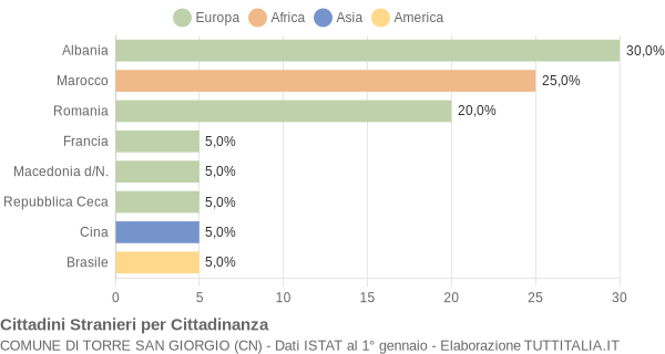 Grafico cittadinanza stranieri - Torre San Giorgio 2010