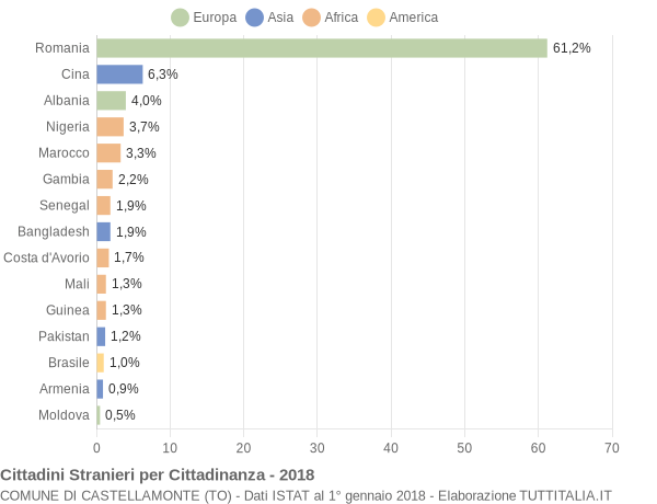 Grafico cittadinanza stranieri - Castellamonte 2018