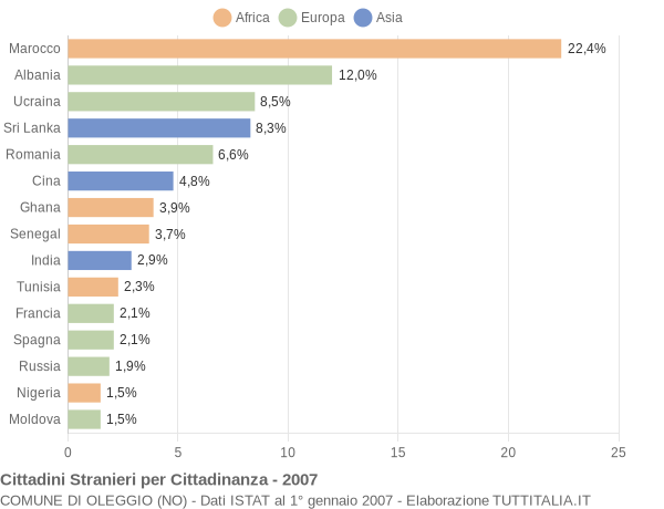 Grafico cittadinanza stranieri - Oleggio 2007