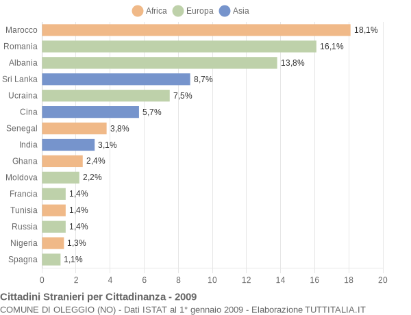 Grafico cittadinanza stranieri - Oleggio 2009
