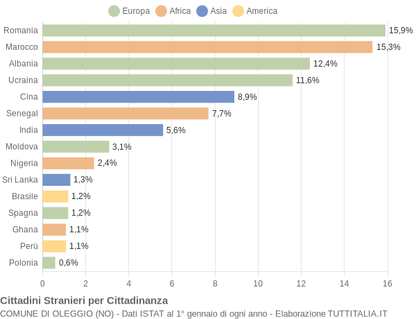 Grafico cittadinanza stranieri - Oleggio 2019