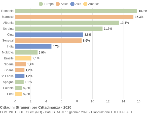 Grafico cittadinanza stranieri - Oleggio 2020