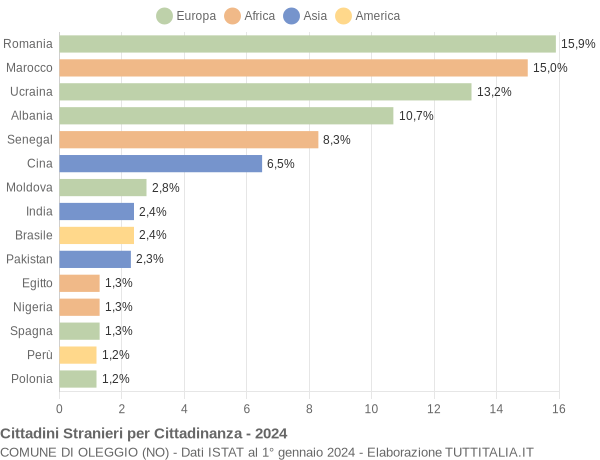 Grafico cittadinanza stranieri - Oleggio 2024