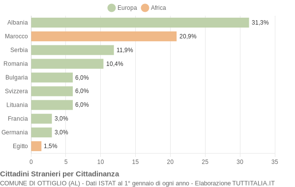 Grafico cittadinanza stranieri - Ottiglio 2010