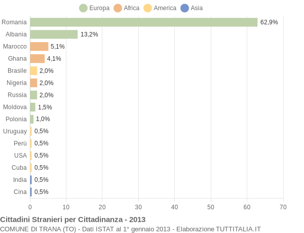 Grafico cittadinanza stranieri - Trana 2013