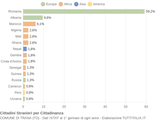 Grafico cittadinanza stranieri - Trana 2018