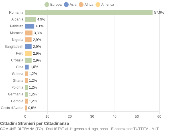 Grafico cittadinanza stranieri - Trana 2022