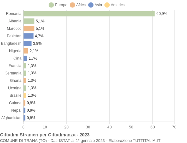 Grafico cittadinanza stranieri - Trana 2023