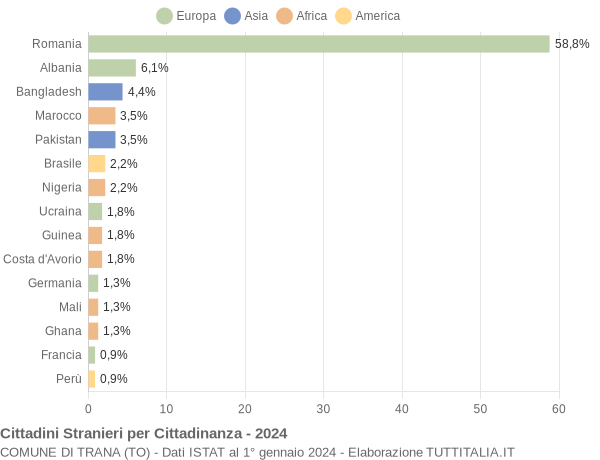 Grafico cittadinanza stranieri - Trana 2024