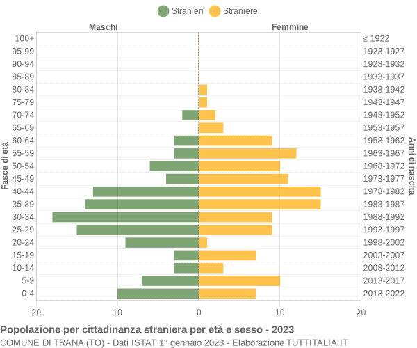 Grafico cittadini stranieri - Trana 2023