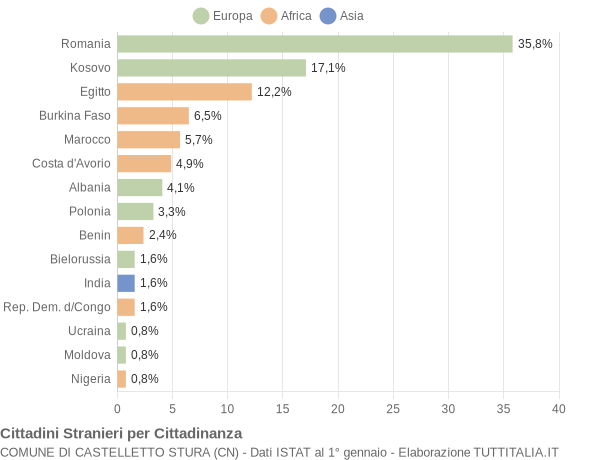 Grafico cittadinanza stranieri - Castelletto Stura 2021