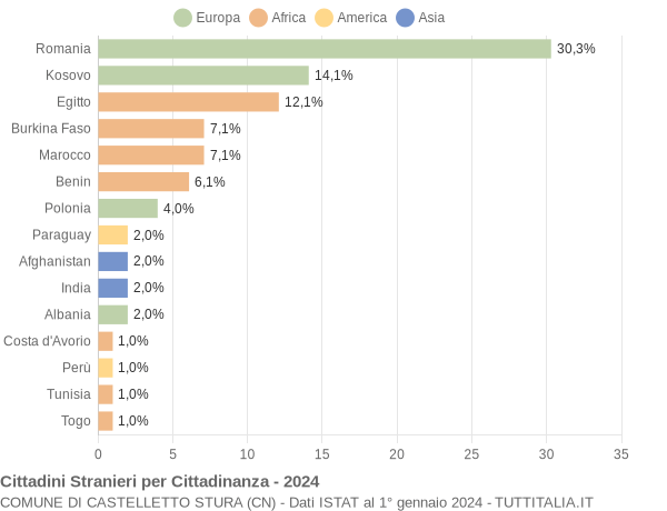 Grafico cittadinanza stranieri - Castelletto Stura 2024