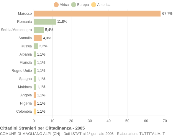 Grafico cittadinanza stranieri - Magliano Alpi 2005