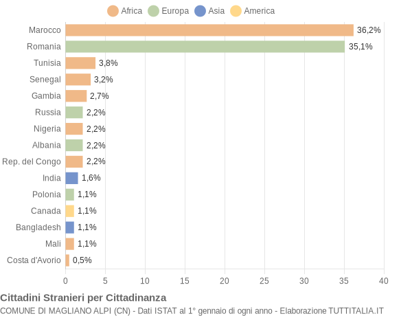 Grafico cittadinanza stranieri - Magliano Alpi 2021