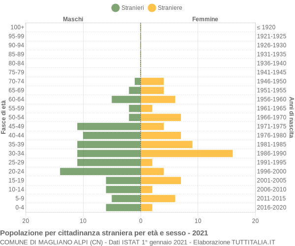 Grafico cittadini stranieri - Magliano Alpi 2021