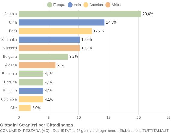 Grafico cittadinanza stranieri - Pezzana 2010